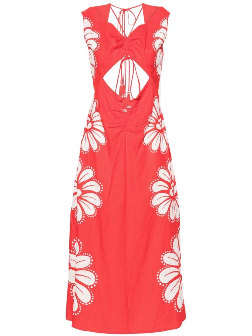 V-neck backless printed maxi dress