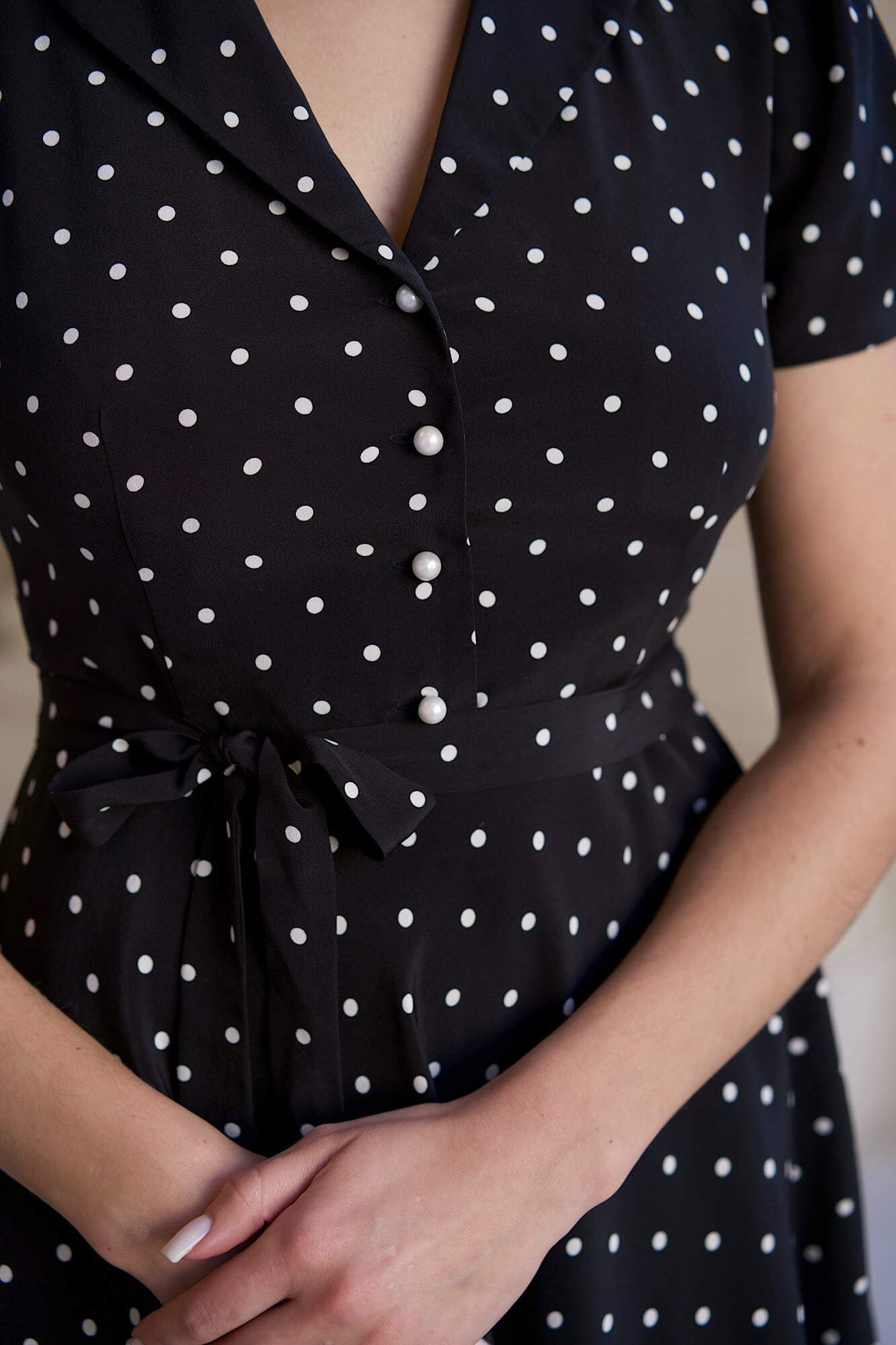 White Dot Black Short Dress