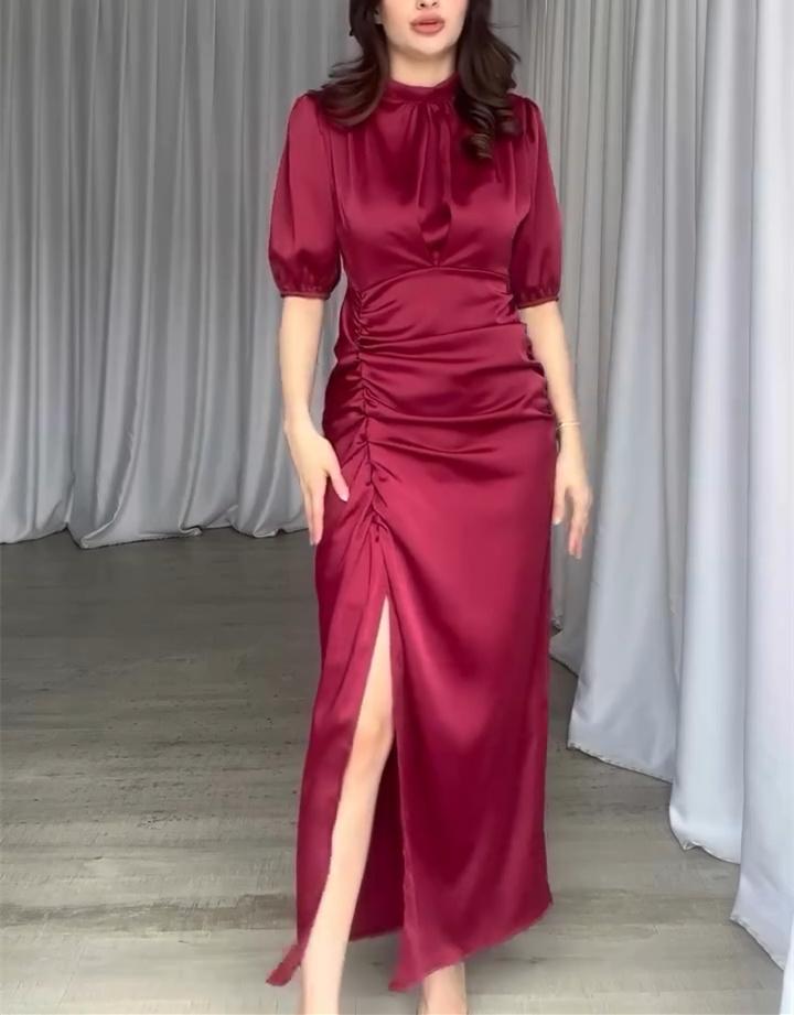 Rose Satin Elegant Maxi Dress