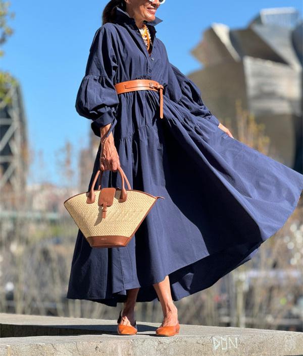 Navy Long Sleeve Autumn Dress