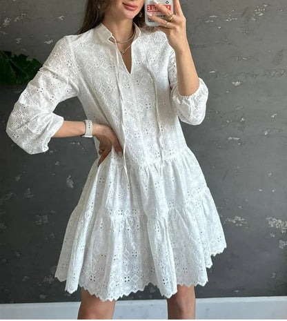 White Cutout Long Sleeve Mini Dress