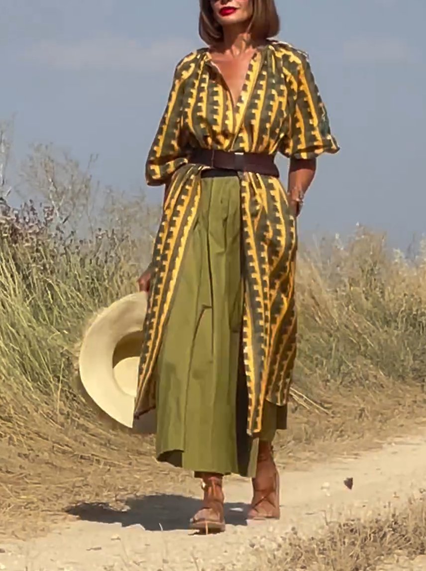 Yellow and green striped dress