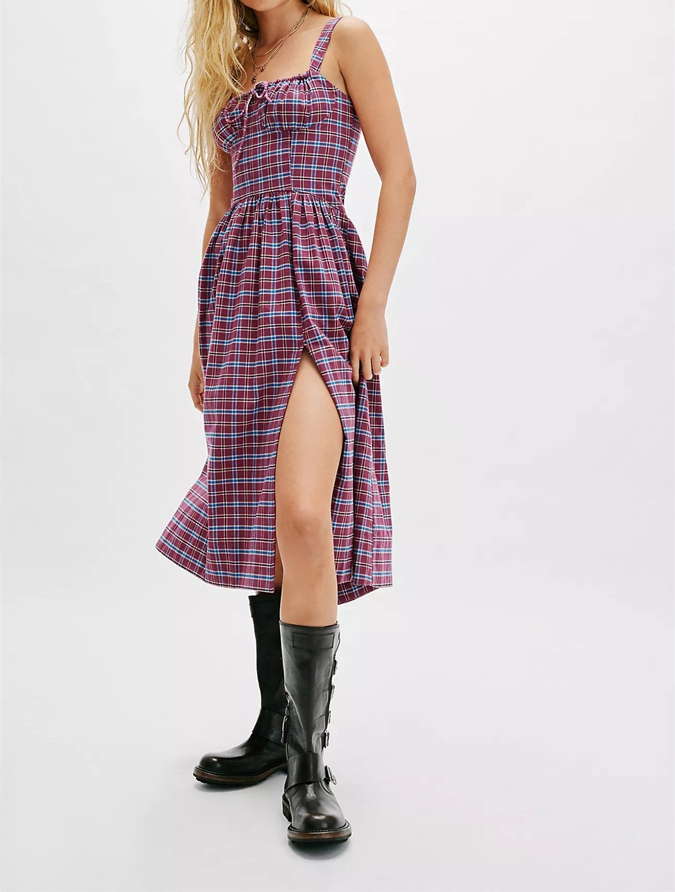 Early Fall Halter Plaid Dress