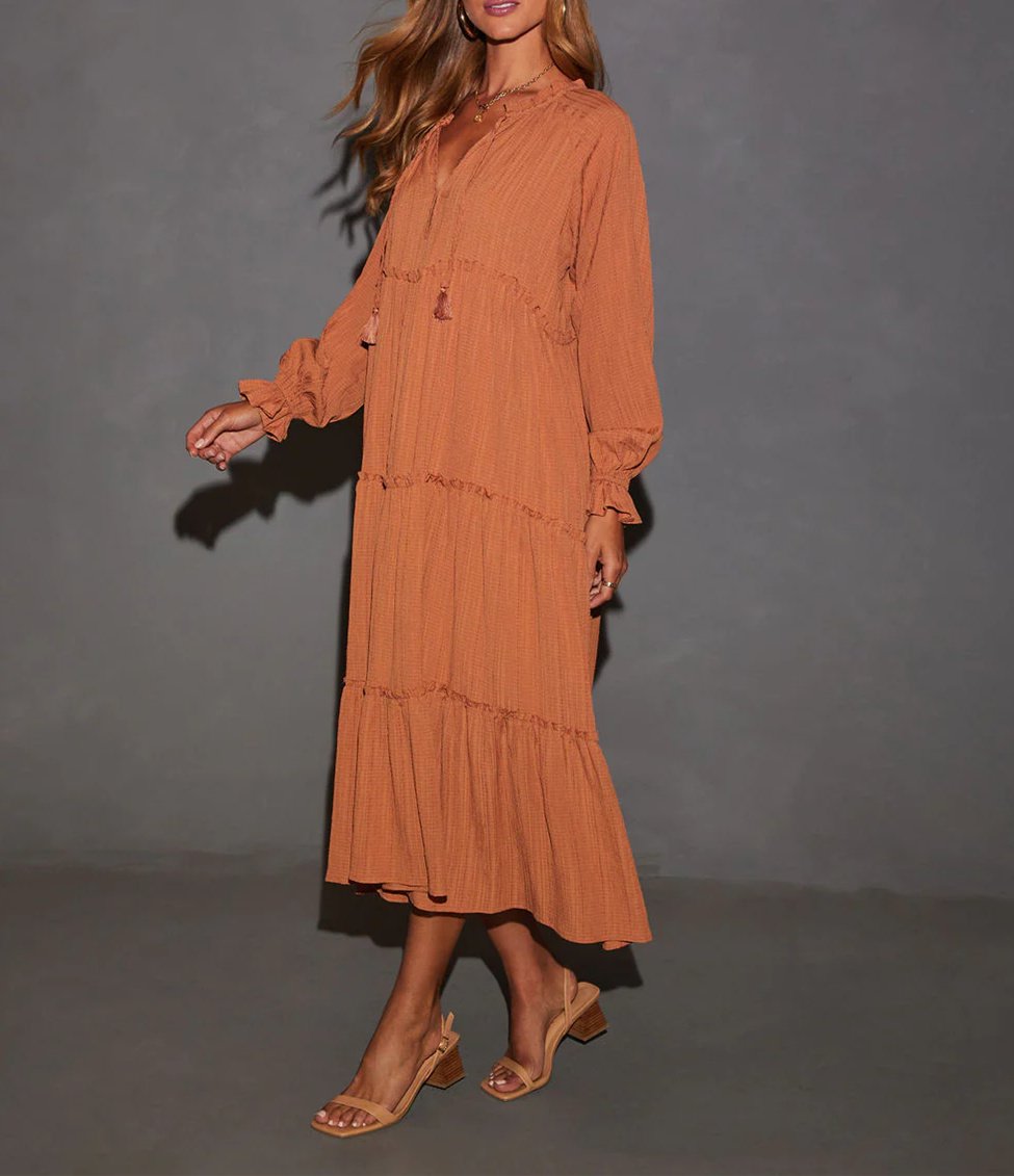 Orange Loose Casual Maxi Dress