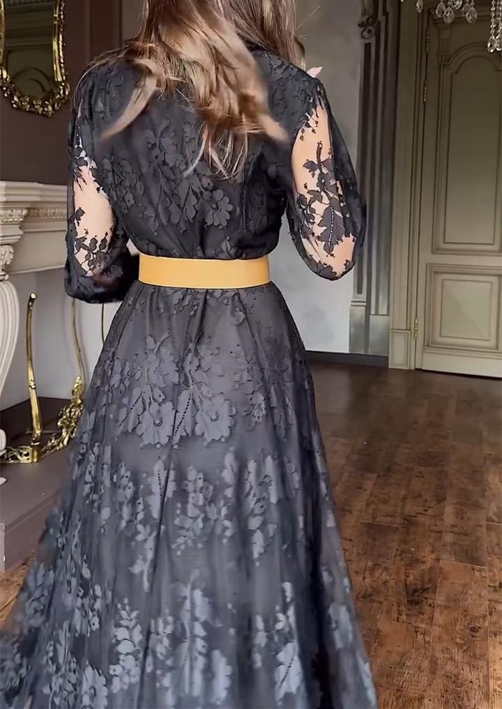 Black Hollow Lace Maxi Dress