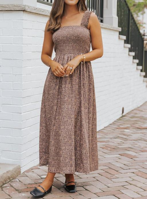 Brown Floral Sleeveless Dress