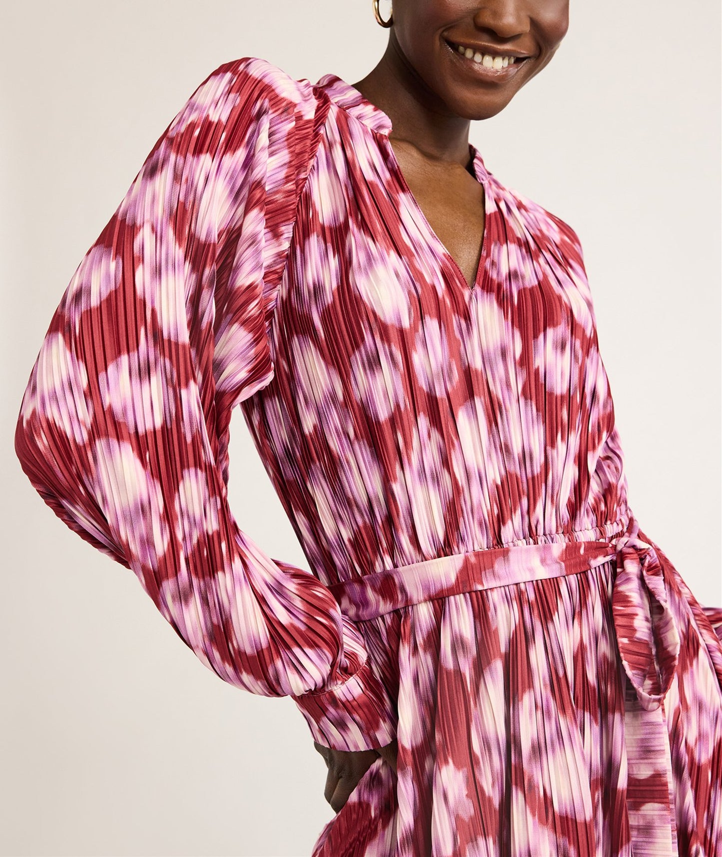 Long Sleeve White Floral Red Dress