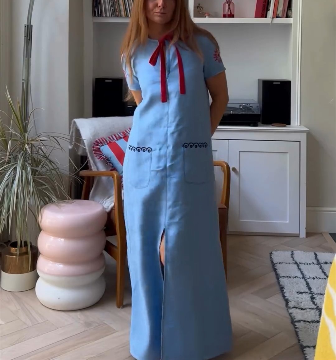 Red Bow Blue Dress