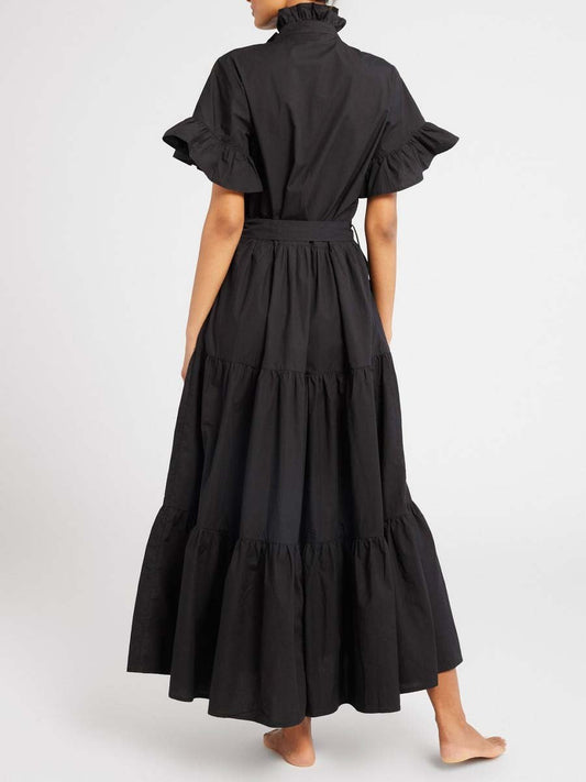 Black Ruffle Sleeve Maxi Dress