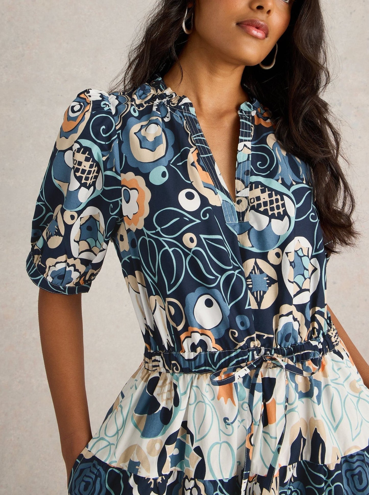 Lantern Sleeve Waistless Floral Dress