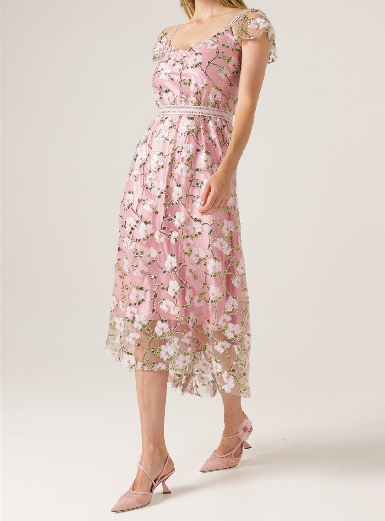 Pink Flower Short Sleeve Dress