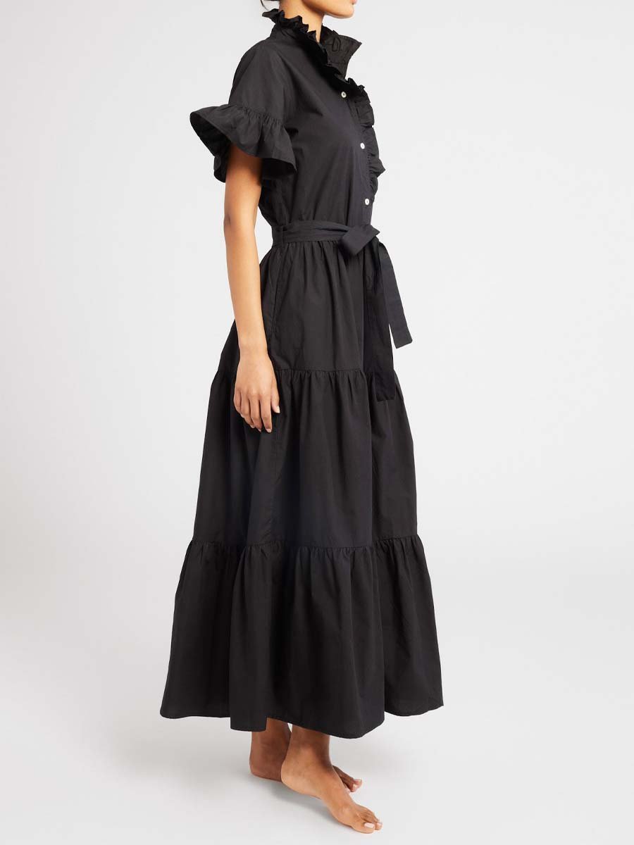 Black Ruffle Sleeve Maxi Dress