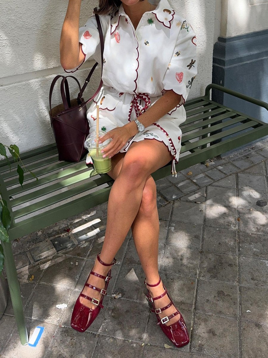 Printed Embroidered Shirt Dress