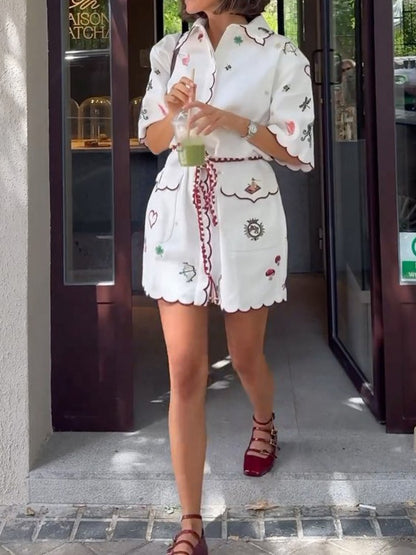 Printed Embroidered Shirt Dress