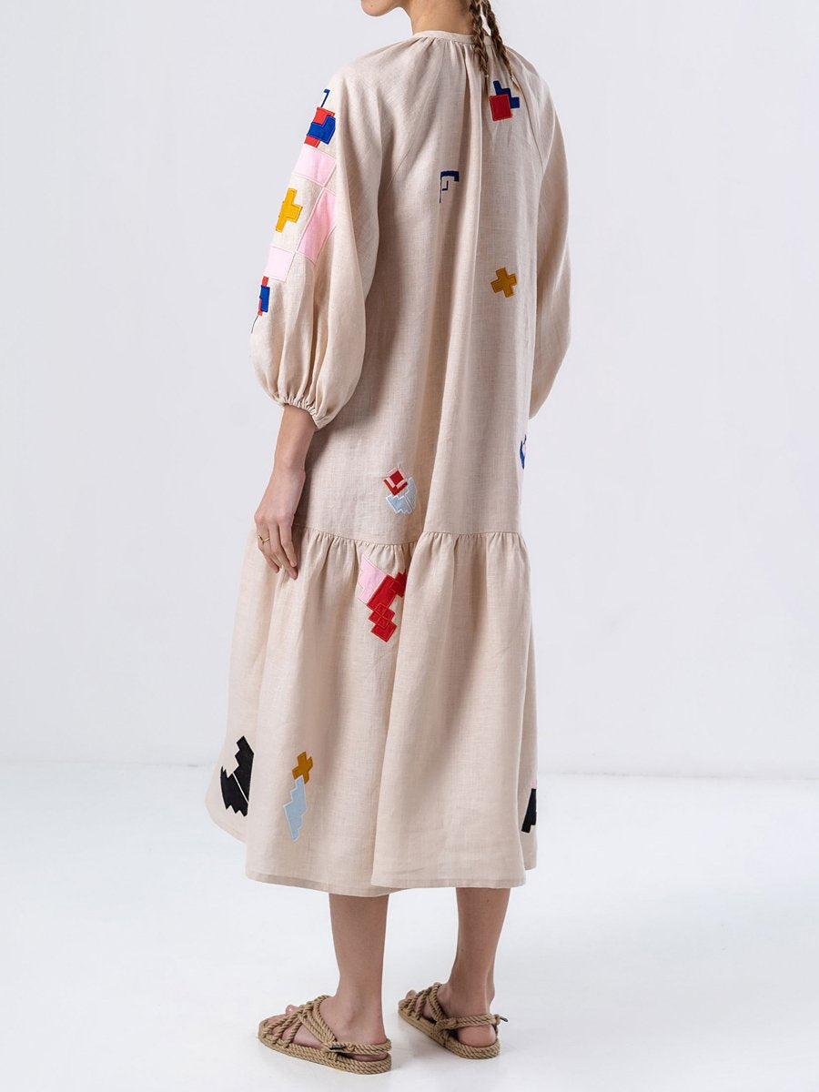 Applique Loose Printed Maxi Dress