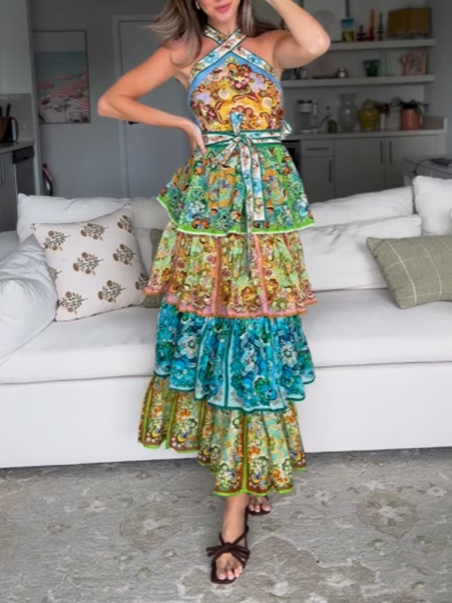 Floral Belted Tiered Maxi Dress