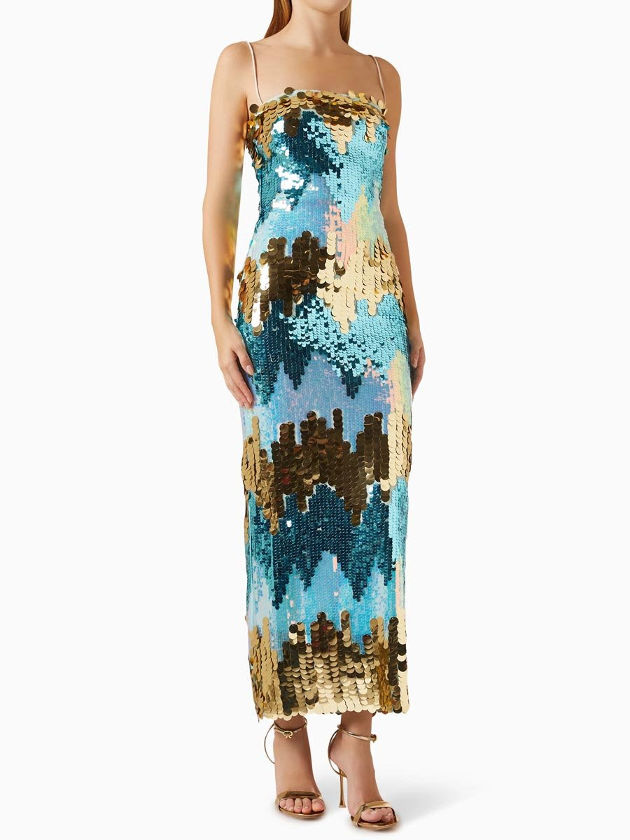 Sequin Slit Hem Club Party Sling Dress