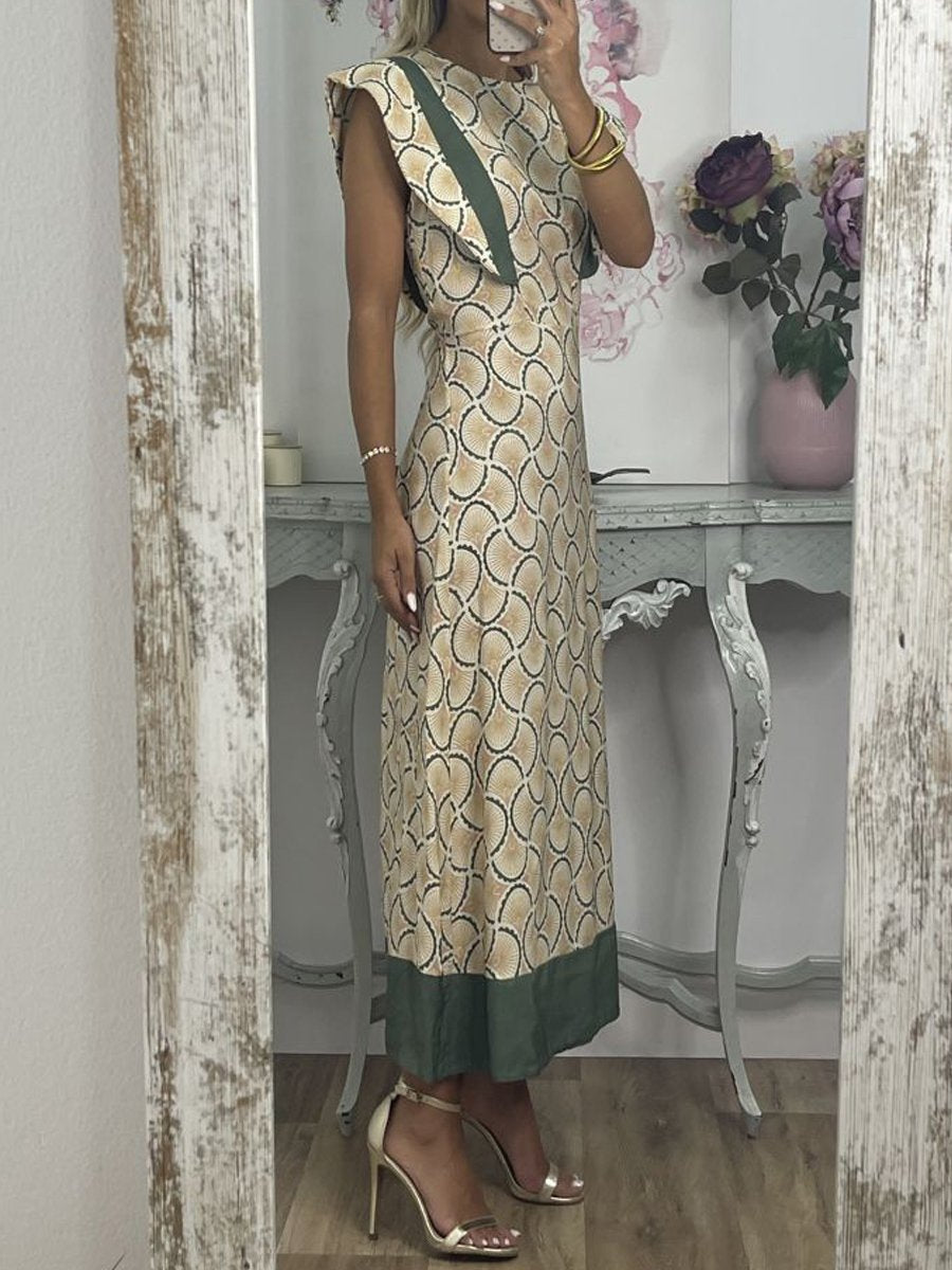 Printed Fly Sleeve Maxi Dress