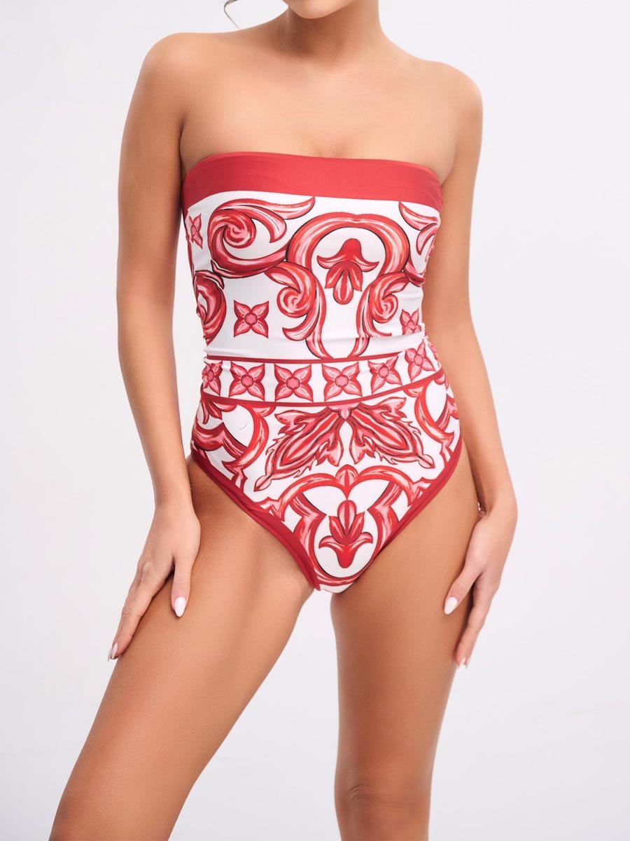 Printed Strapless Two Pieces Swimsuit