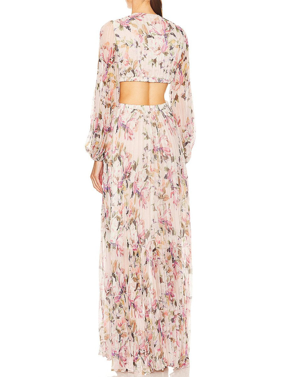 Floral Print Cutout Maxi Dress