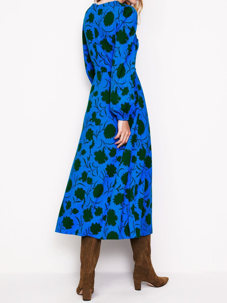 Crew Neck Long Sleeve Printed Dress