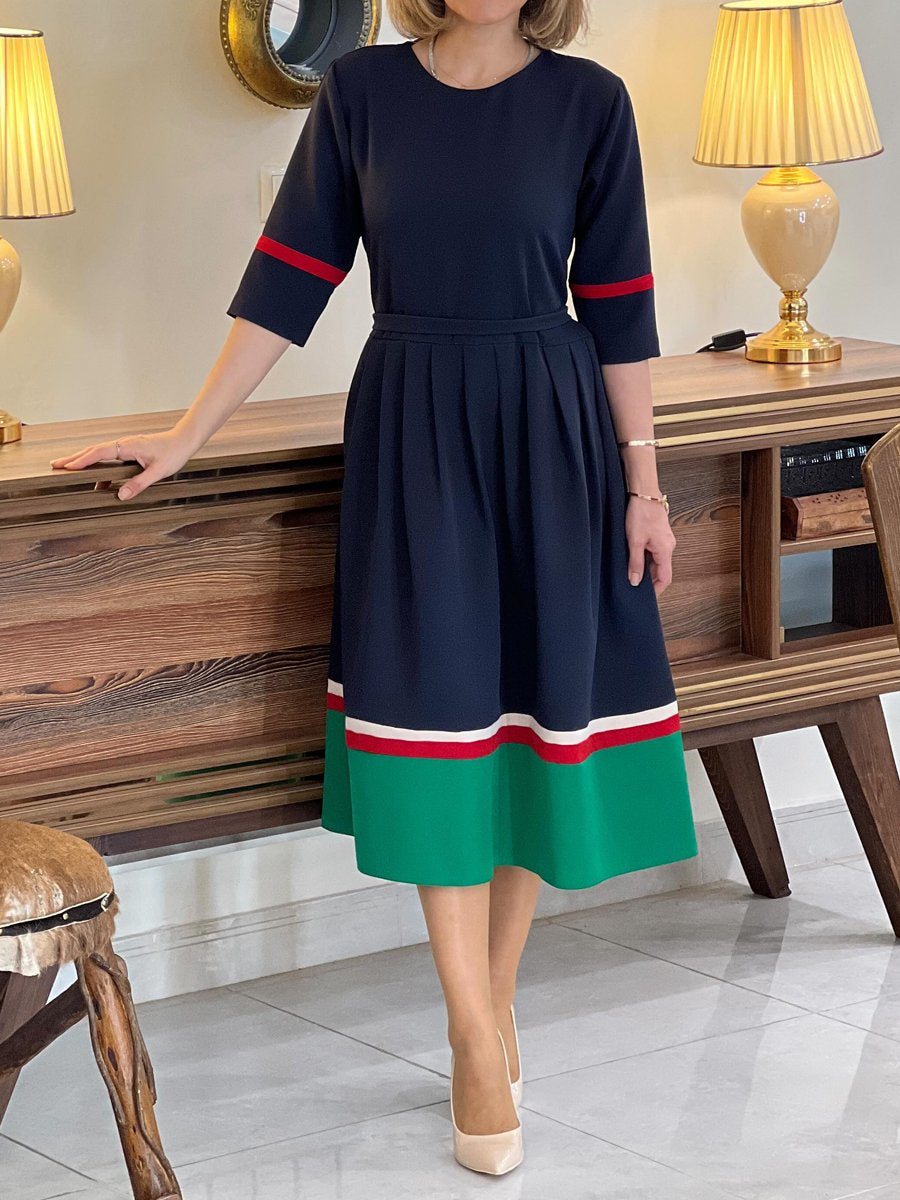 Color Block Lacxe Up Midi Dress