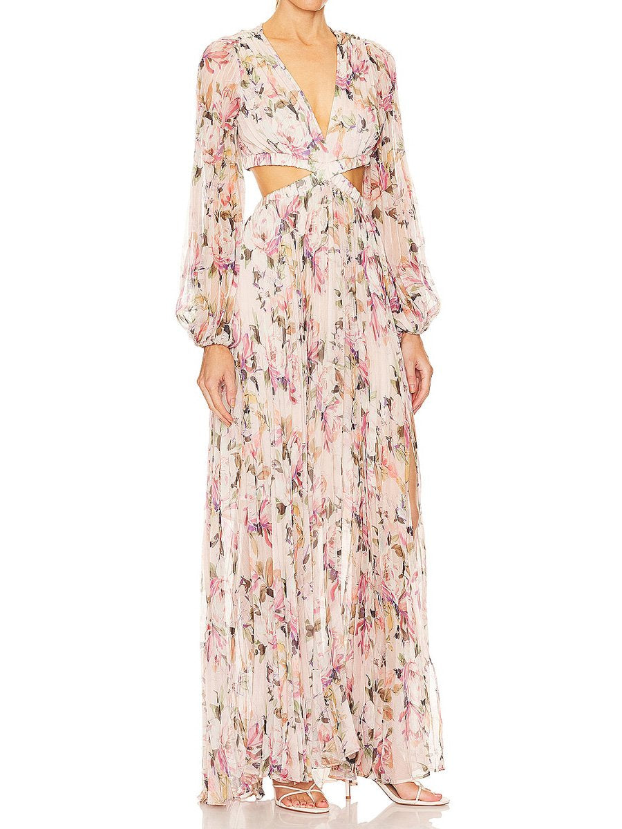 Floral Print Cutout Maxi Dress