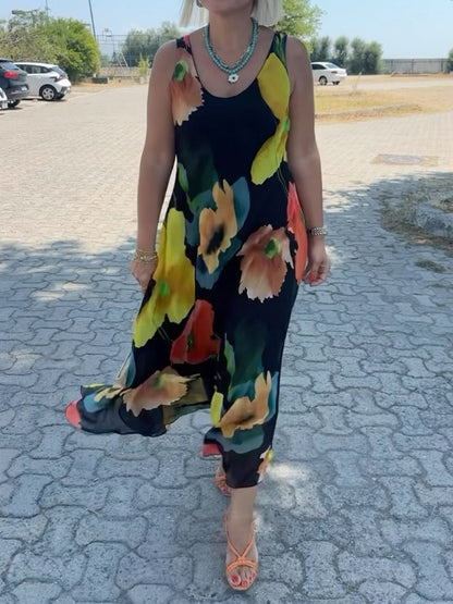 Scoop Neck Sleeveless Printed Maxi Dress