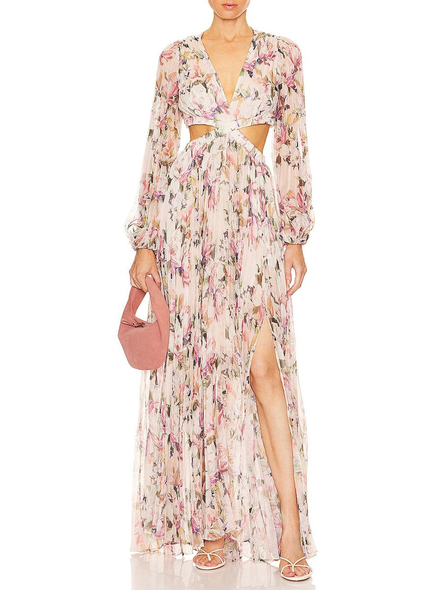 Floral Print Cutout Maxi Dress