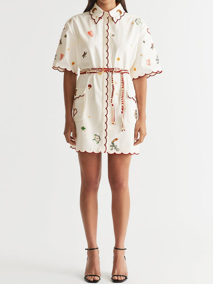 Printed Embroidered Shirt Dress