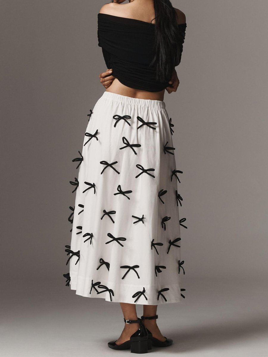 3D Bow Embellishment Midi Skirt