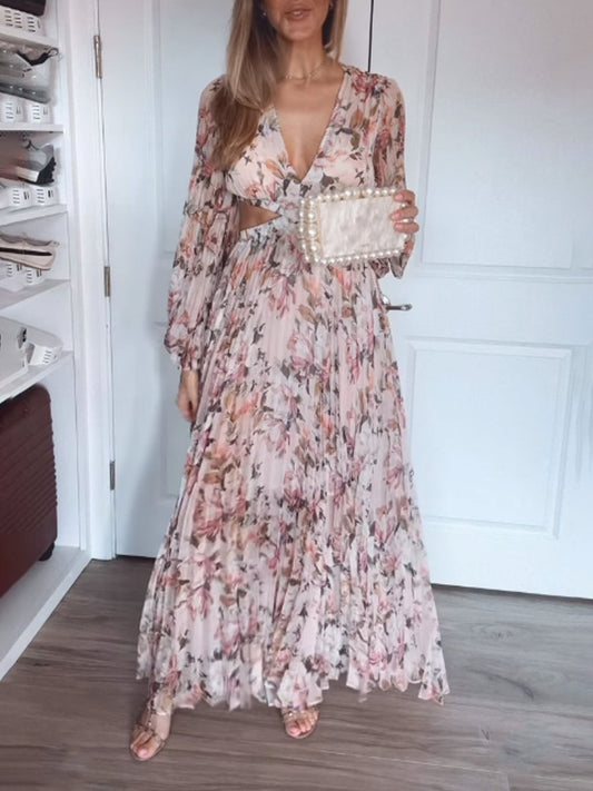 Floral Print Cutout Maxi Dress