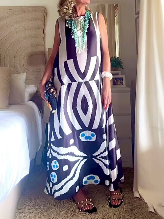 Sleeveless Loose Printed Maxi Dress