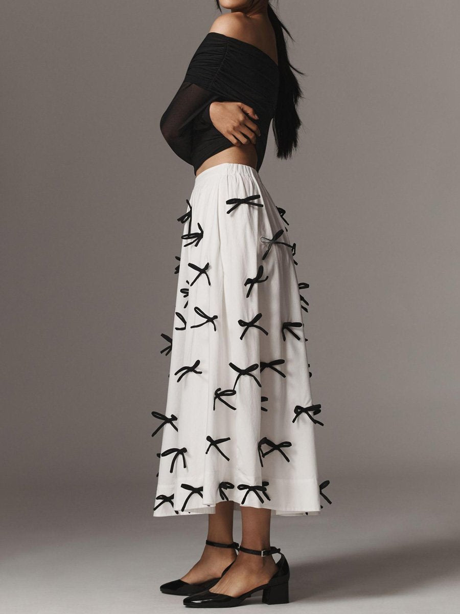 3D Bow Embellishment Midi Skirt