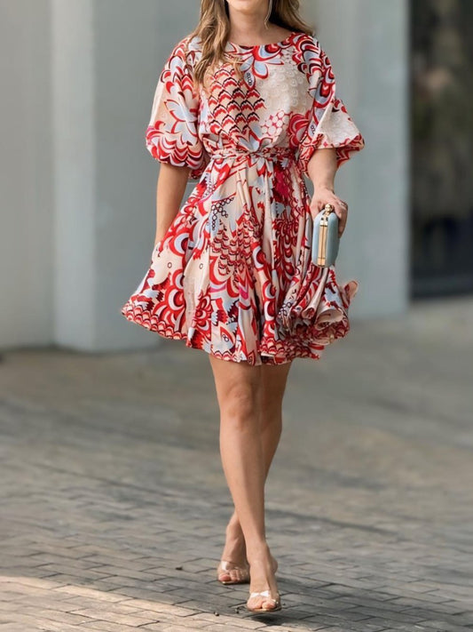 Red Printed Mini Dress