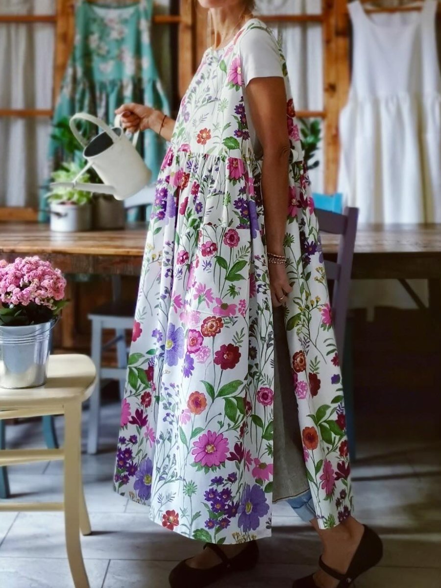 Warp Floral Maxi Pockets Dress