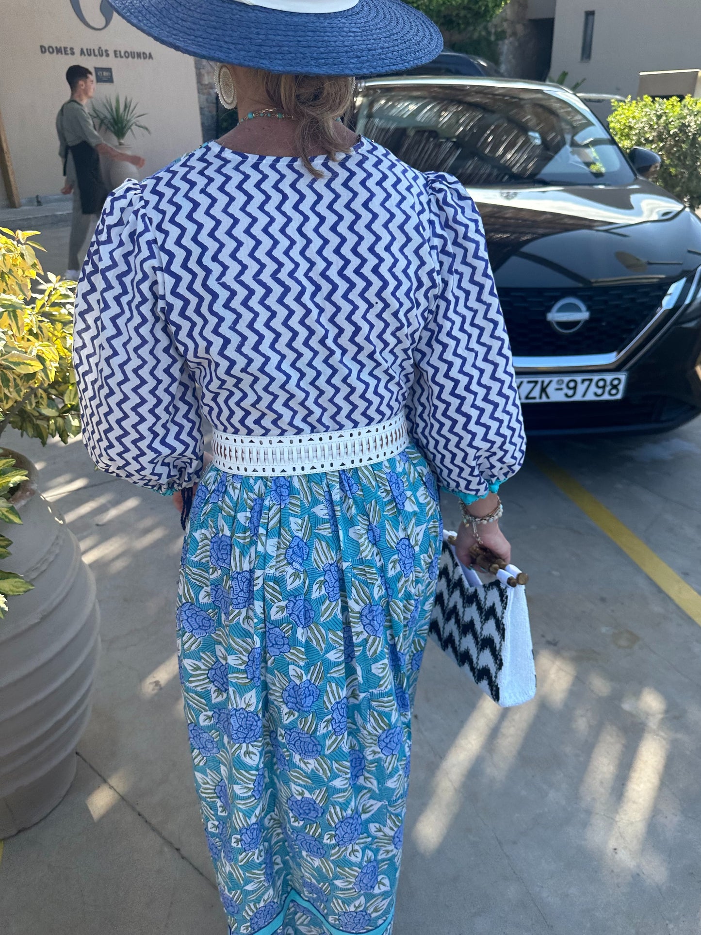 Blue Floral Striped Sleeve Dress