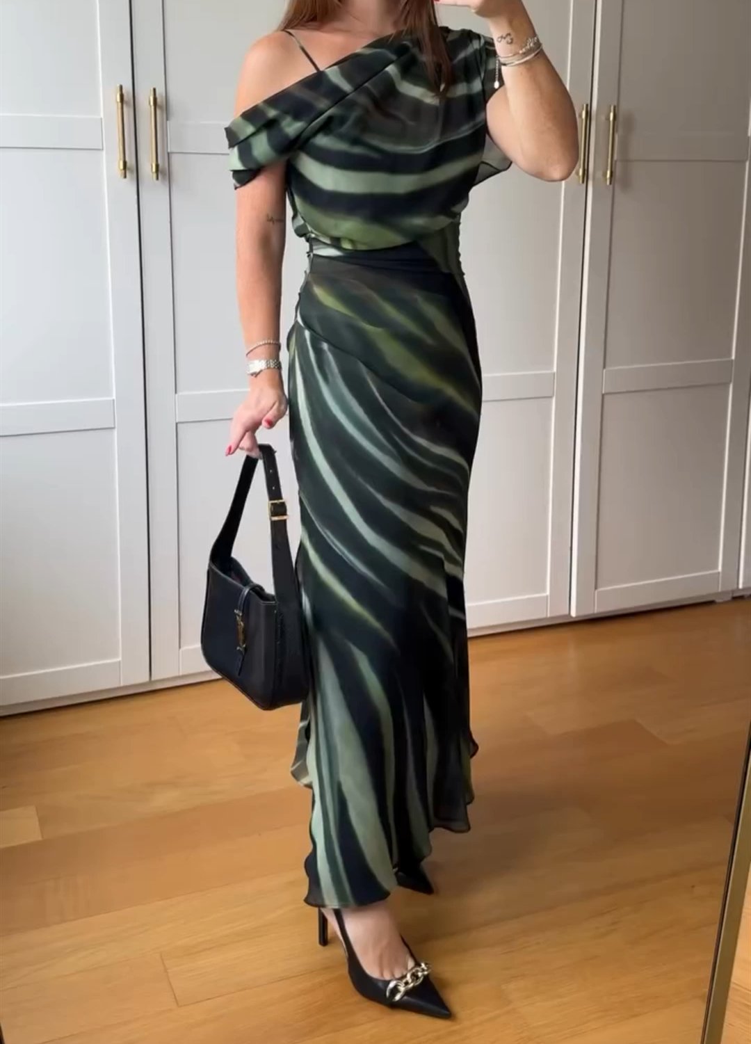 Green Zebra Print One Shoulder Dress