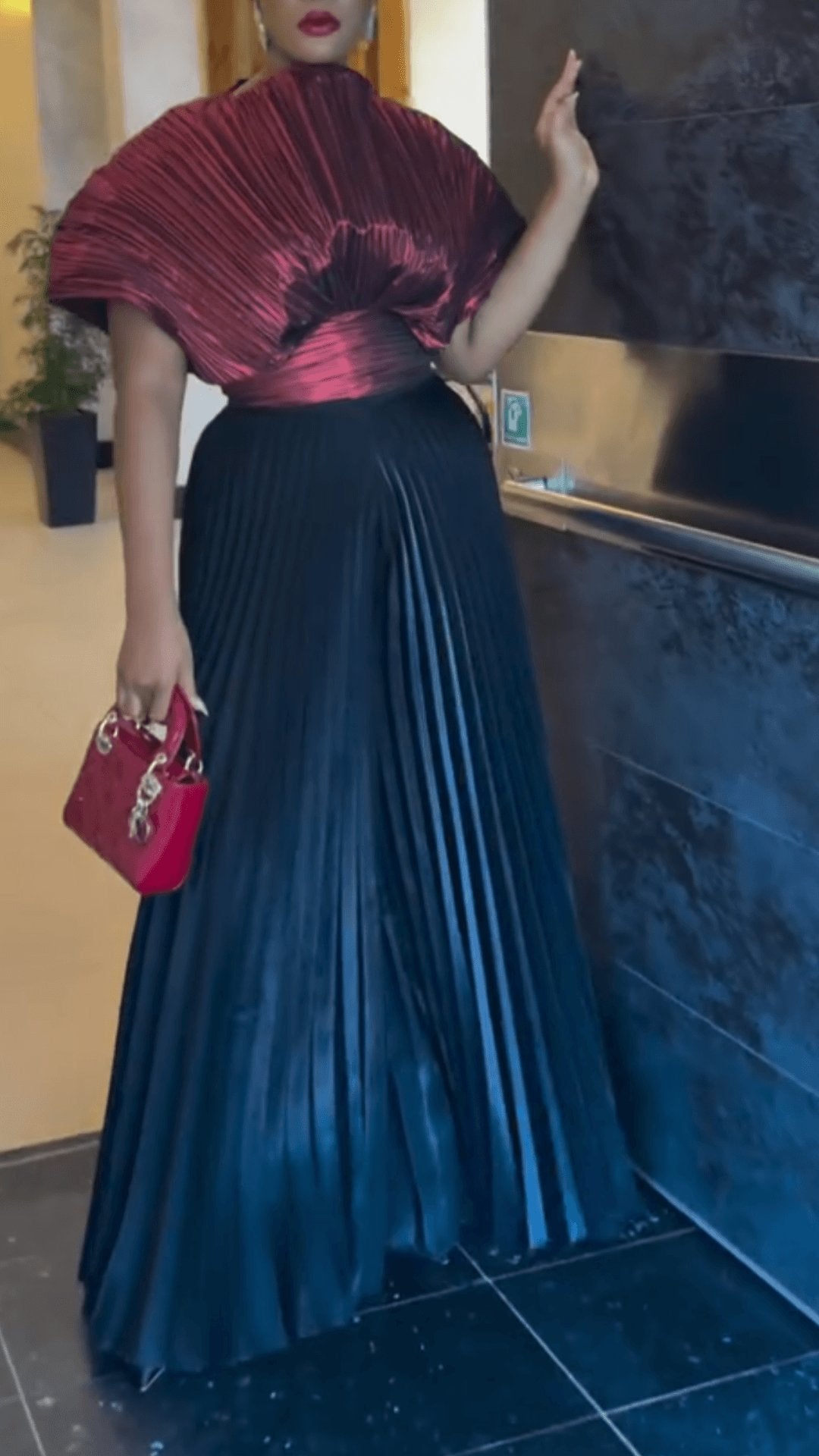 Unique Pleated Maxi Holiday Dress