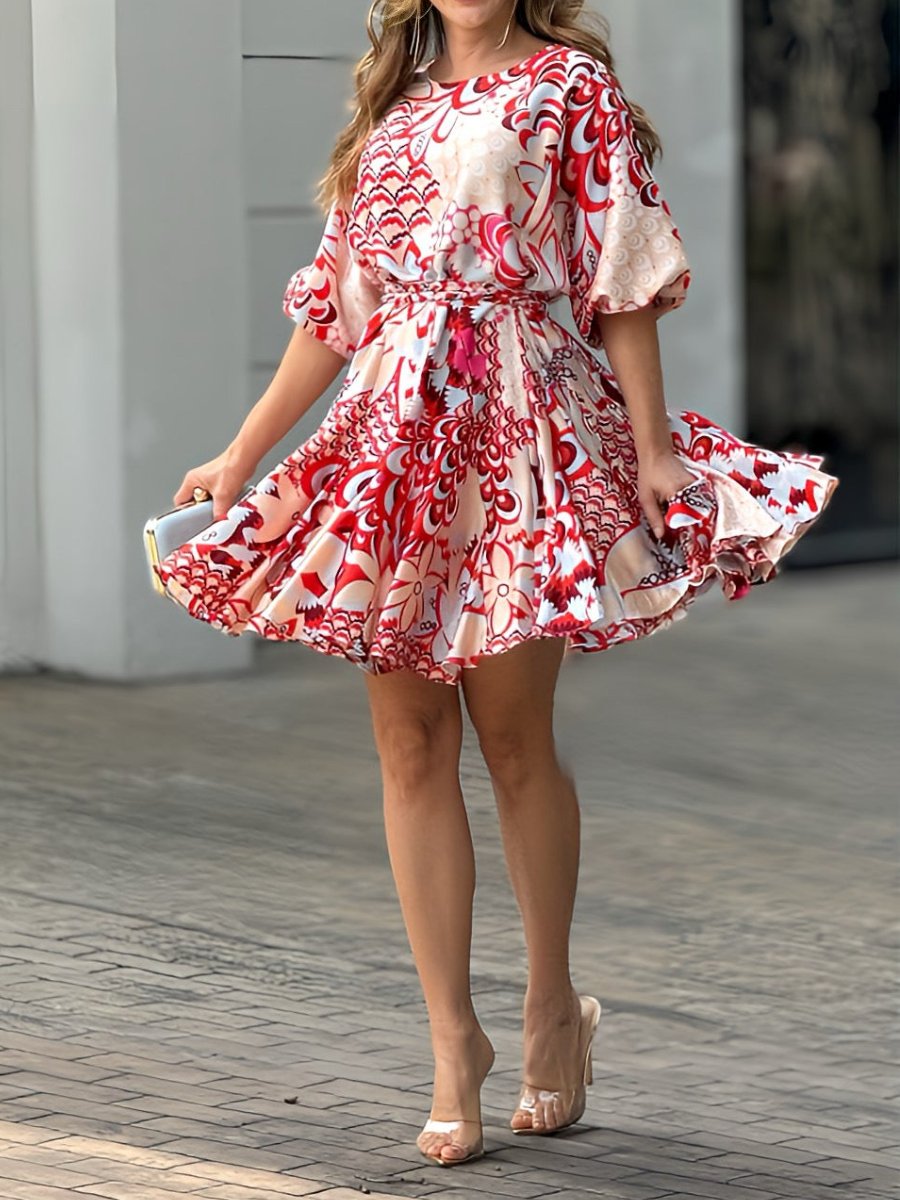 Red Printed Mini Dress