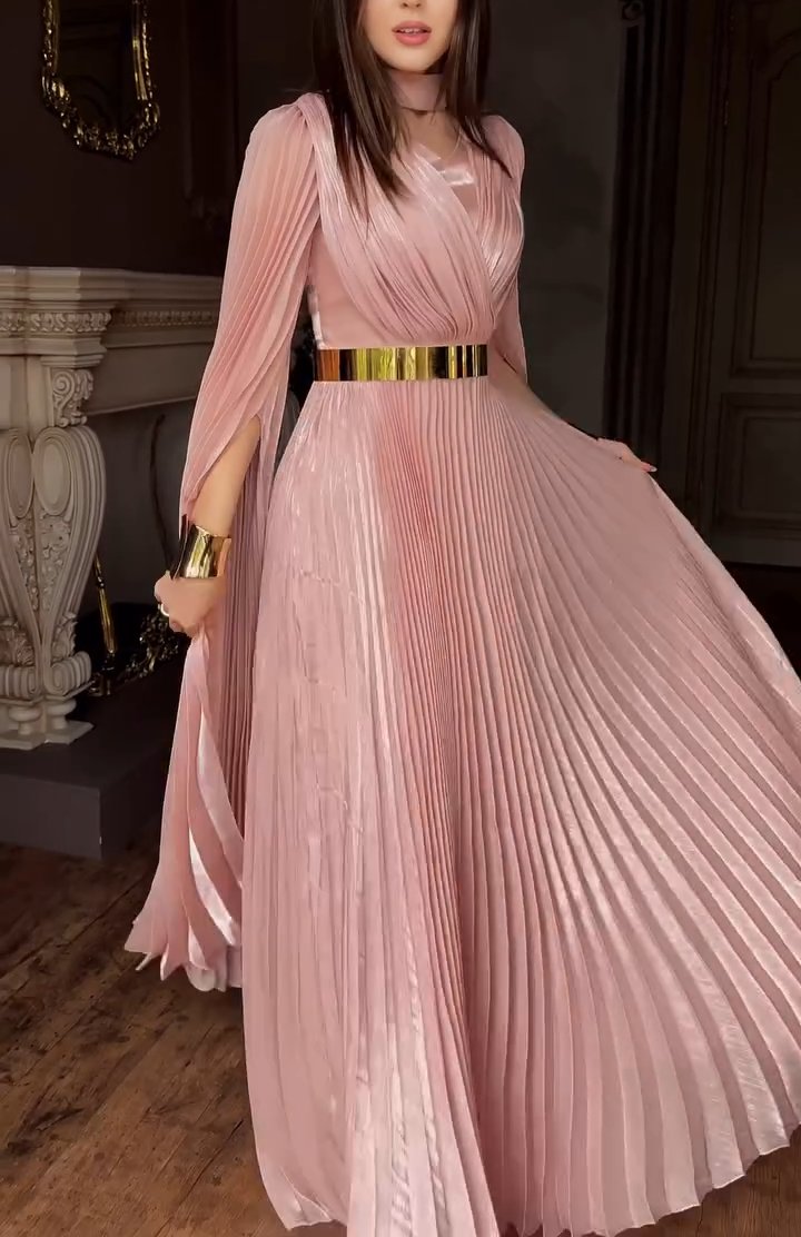 Pink Pleated Flutter Dress