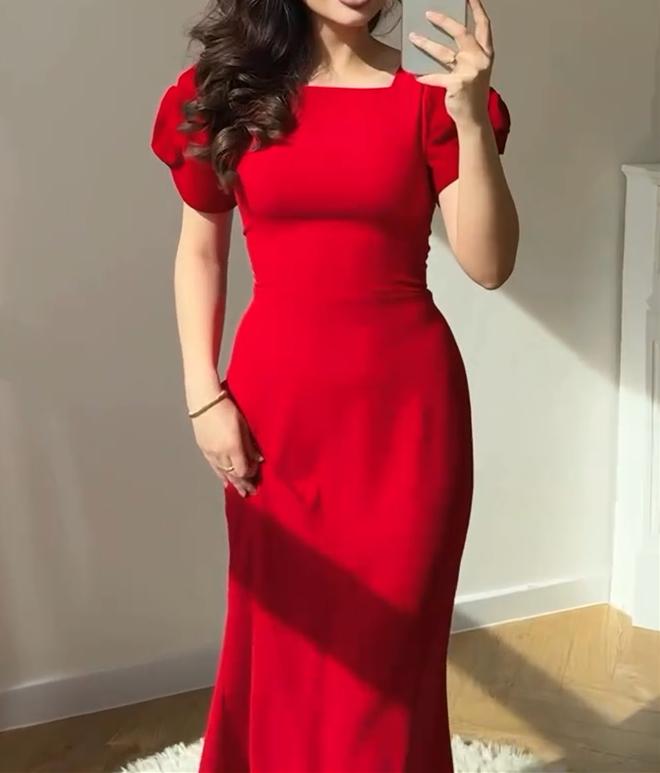 Lantern Sleeve Red Maxi Dress