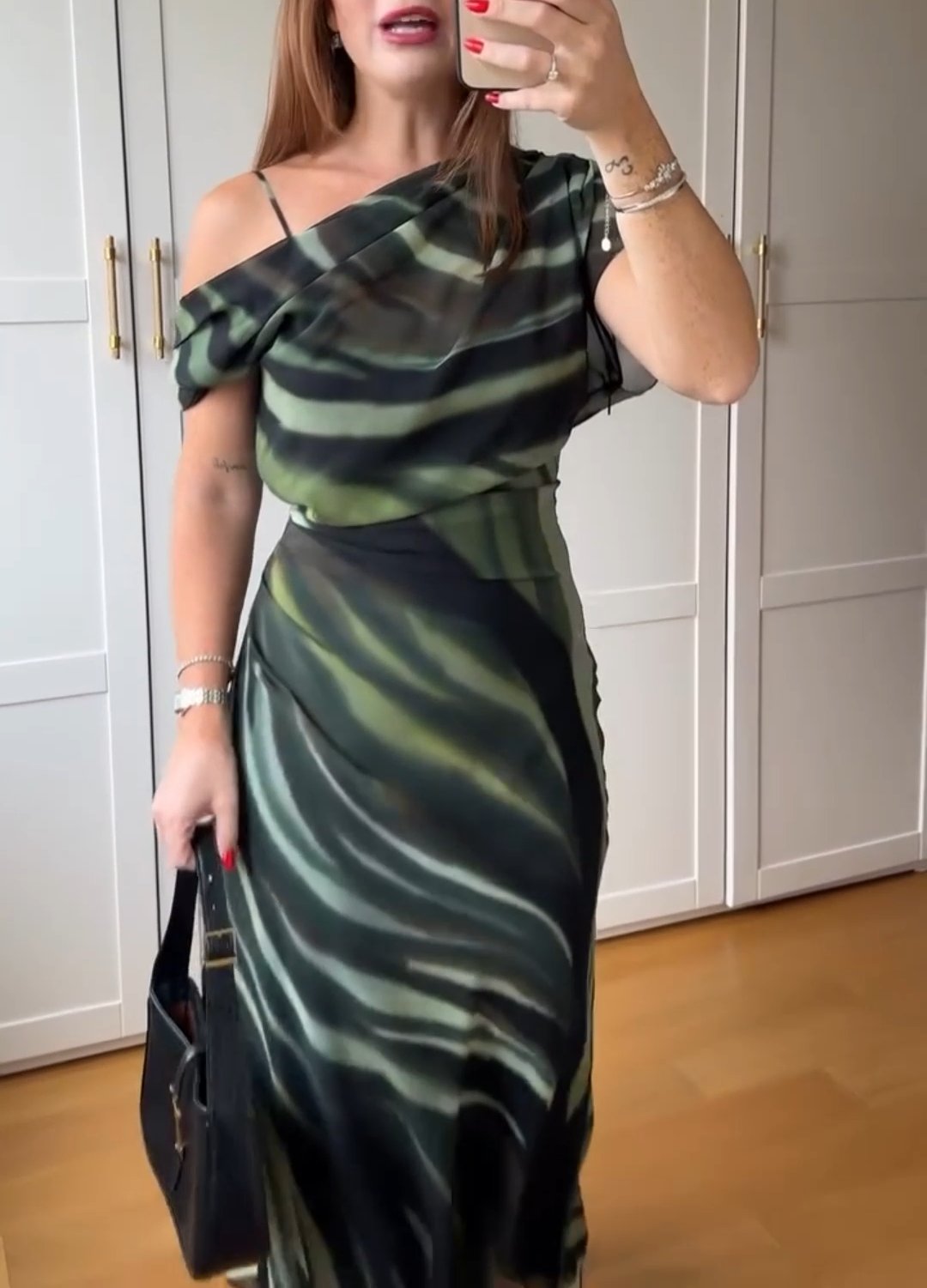 Green Zebra Print One Shoulder Dress