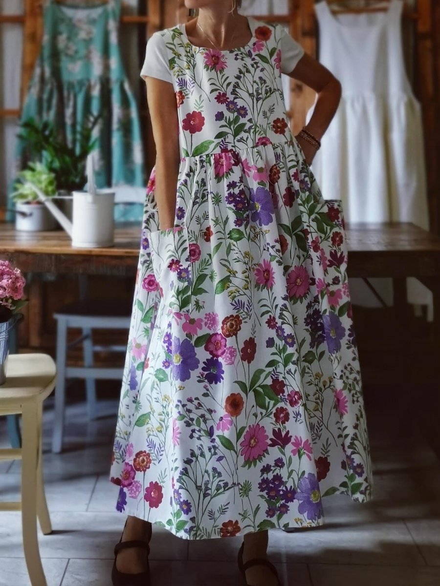 Warp Floral Maxi Pockets Dress