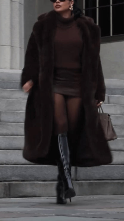 Dark Brown Faux Fur Long Coat