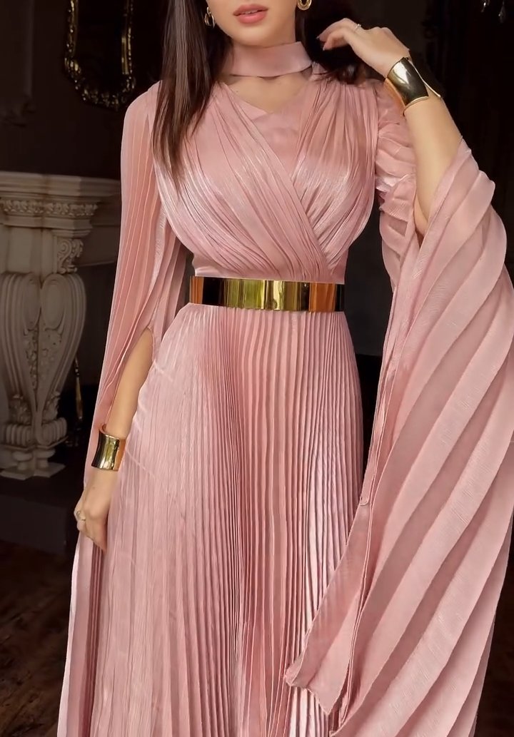 Pink Pleated Flutter Dress