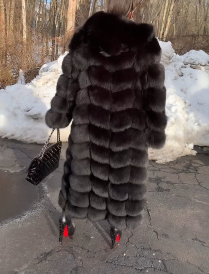 Long Sleeve Eco-Fur Coat With Hat