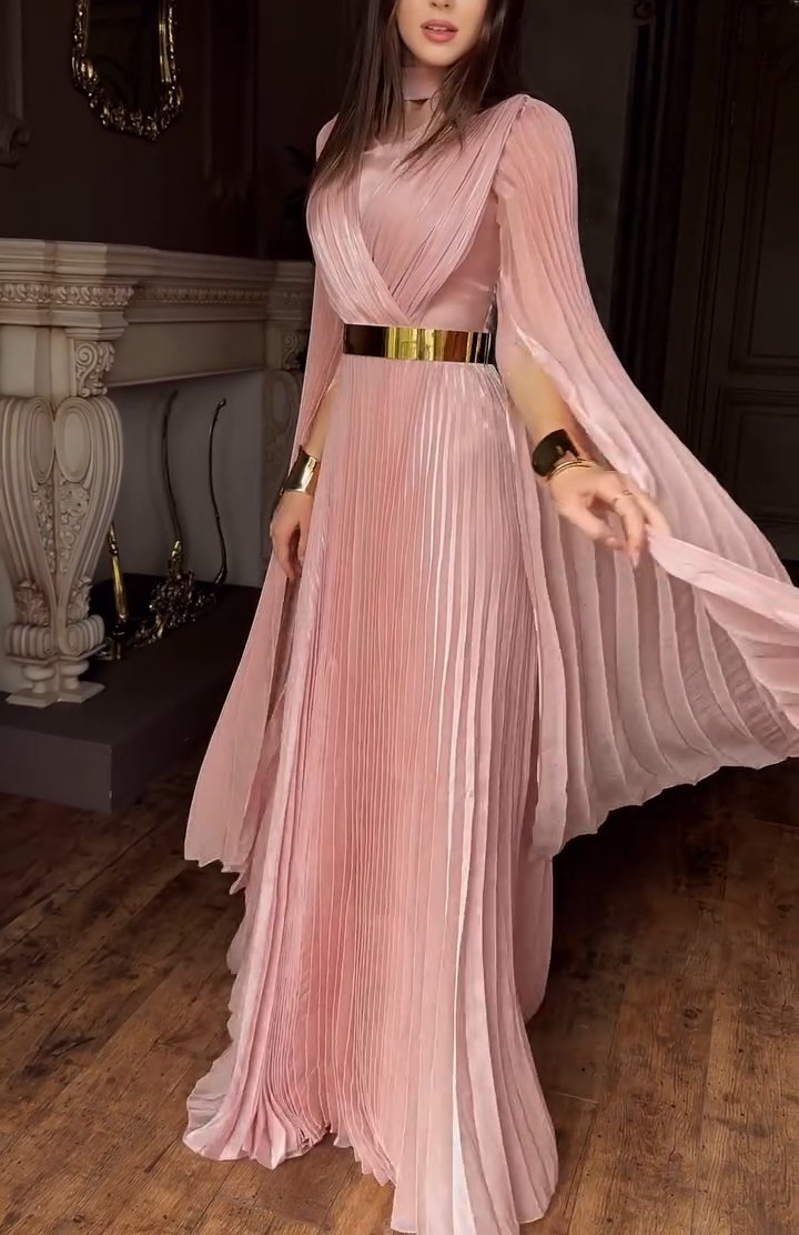 Pink Pleated Flutter Dress