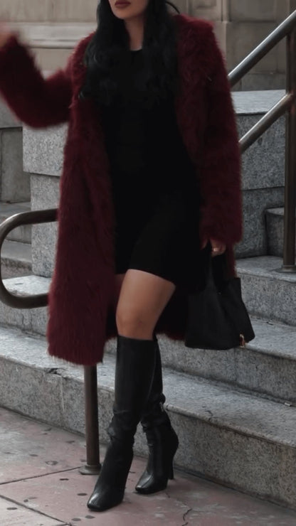 Fashion Long Sleeve Faux Fur Midi Coat