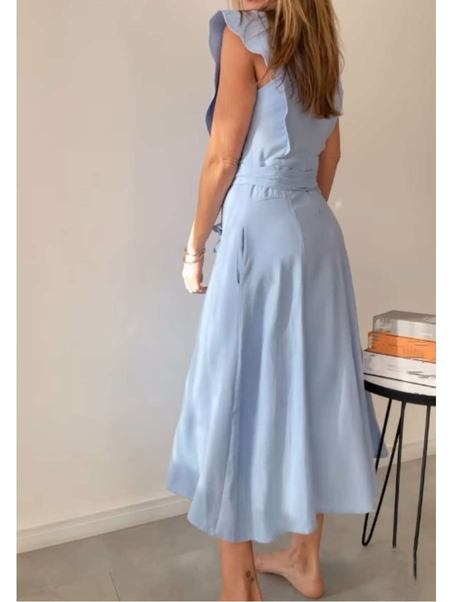 Baby Blue V-neckline Midi Dress